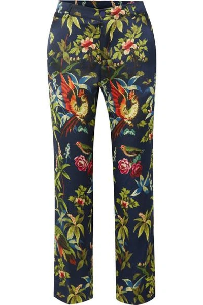 F.r.s For Restless Sleepers Tartaro Printed Hammered-silk Straight-leg Pants In Navy
