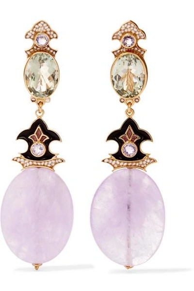 Percossi Papi Gold-plated And Enamel Multi-stone Clip Earrings In Pink