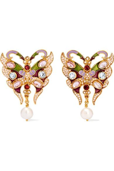 Percossi Papi Gold-plated And Enamel Multi-stone Earrings In Pink