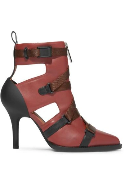 Chloé Tracy Cutout Rubber And Canvas-trimmed Leather Ankle Boots In Brown
