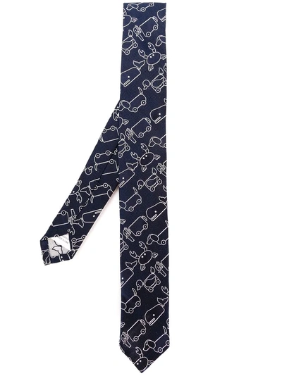 Thom Browne Classic Necktie In Animal Friends Silk Tie Jacquard - Blue