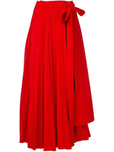 Dalood Pleated Long Skirt In Red