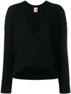 Nude V-neck Ribbed Knit Sweater - Black