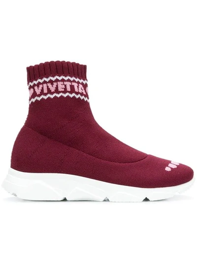 Vivetta Intarsia Sock Sneakers In Red