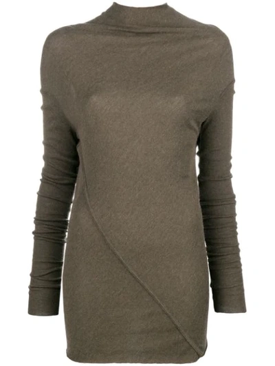 Rick Owens Long Sleeved Draped Neck Knit Top In Grey