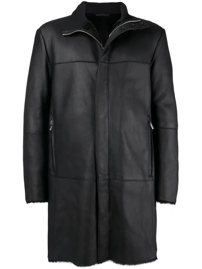 Giorgio Armani Long Leather Jacket In Black