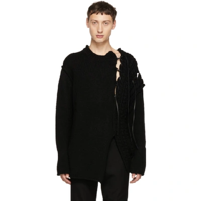 Yohji Yamamoto Black Leather String Crewneck Sweater