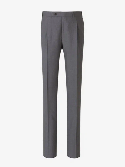 Canali Formal Wool Trousers In Gris Clar