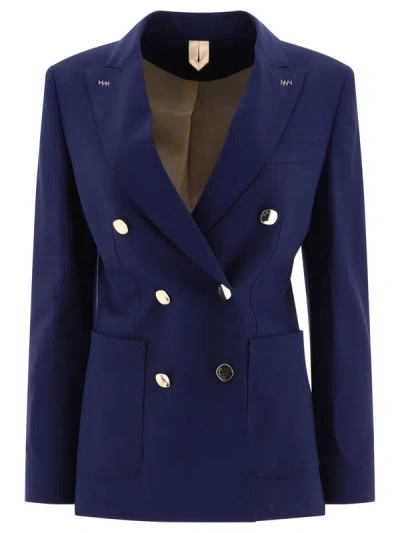 Max Mara Wool And Mohair Double Breasted Blazer In Navy