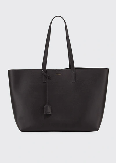 Saint Laurent East West Calfskin Shopping Tote Bag In Black