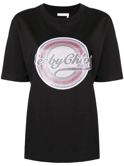 See By Chloé Logo Print Black Cotton T-shirt