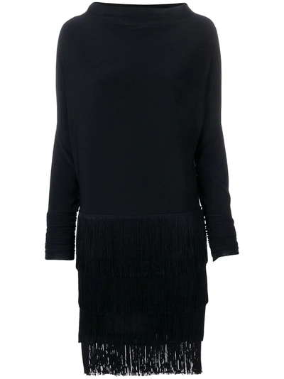 Norma Kamali Fringe Skirt Dress In Black