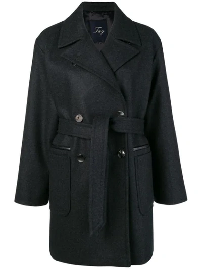 Fay Double Breasted Coat In Black