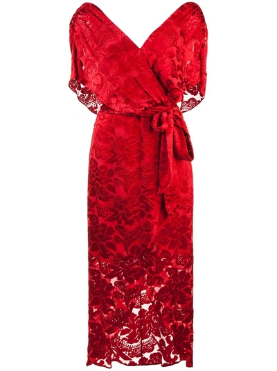 Alice And Olivia Darva Burnout Chiffon Wrap Dress In Red