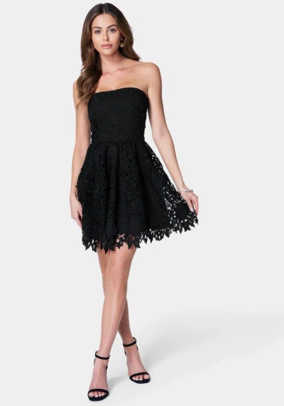 Bebe Strapless Lace Cupcake Dress In Black