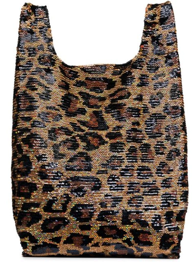 Ashish Black And Brown Classic Big Leopard Sequin Tote Bag