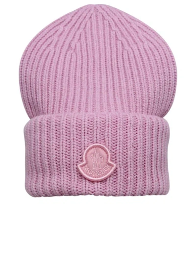 Moncler Rose Wool Beanie In Pink