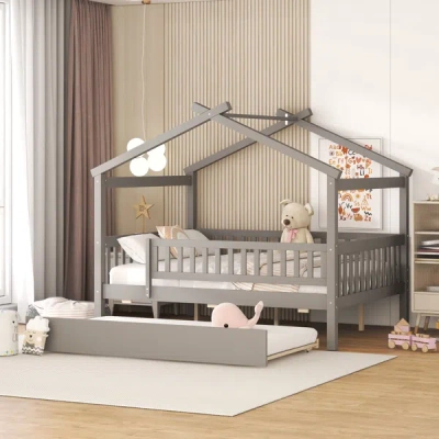 Simplie Fun Full Size Wooden House Bed In Gray