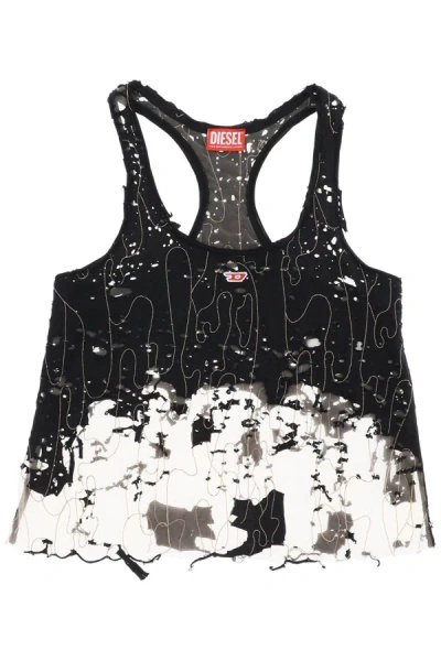 Diesel "destroyed Tulle And Jersey Top With In Black