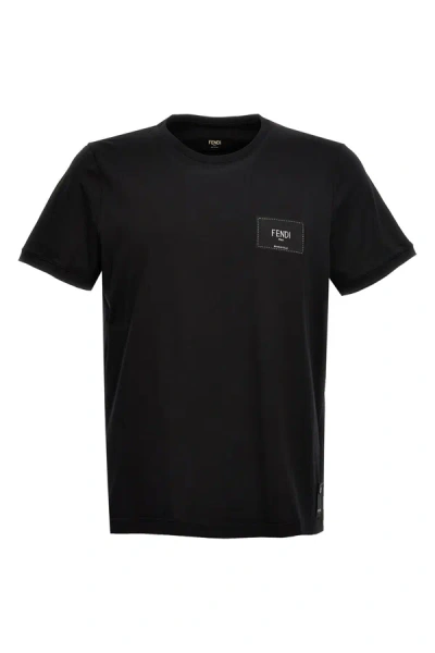 Fendi Men Logo Patch T-shirt In Black