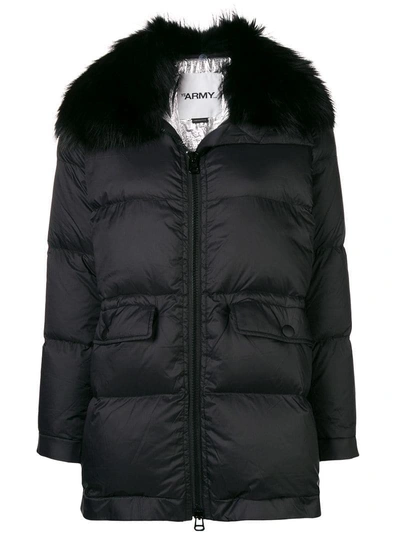 Yves Salomon Fox Fur Trim Puffer Jacket In Black