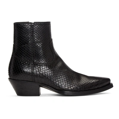 Saint Laurent Men's Lukas Python Leather Ankle Boots In Black
