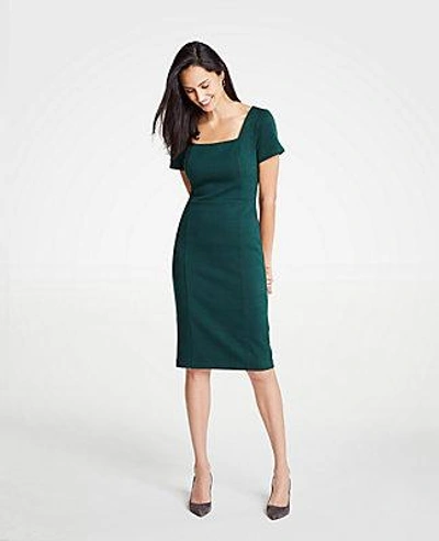 Ann Taylor Petite Plaid Square Neck Sheath Dress In Dark Emerald