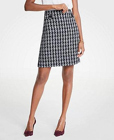 Ann Taylor Petite Houndstooth Button Tab A-line Skirt In Black Multi