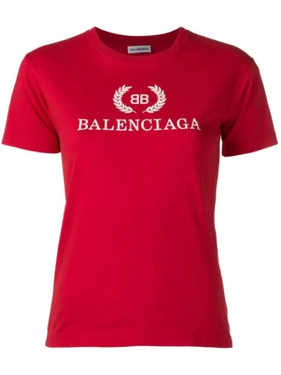 Balenciaga Slim Logo Printed Cotton Jersey T-shirt In Red