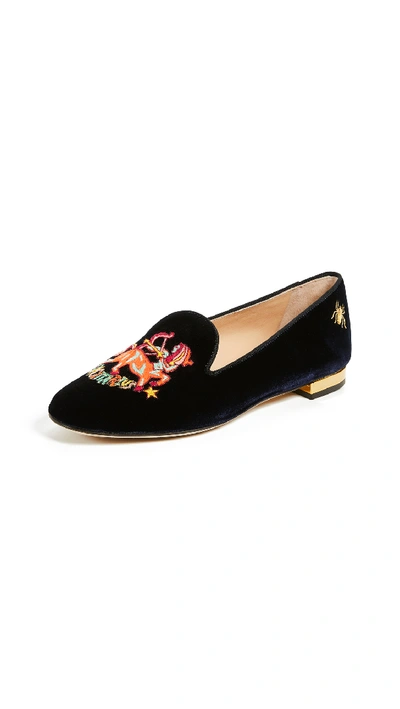 Charlotte Olympia Sagittarius Embroidered Flats In Midnight Blue