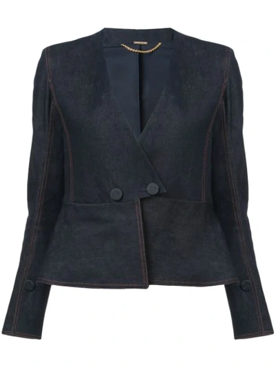 Adam Lippes Fitted Denim Peplum Blazer - Blue