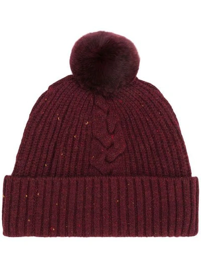 N•peal N.peal Fur Bobble Cable Beanie - Red