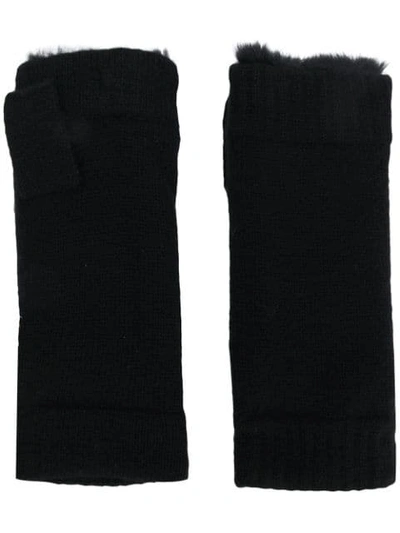 N•peal Fur Lined Fingerless Gloves In Black