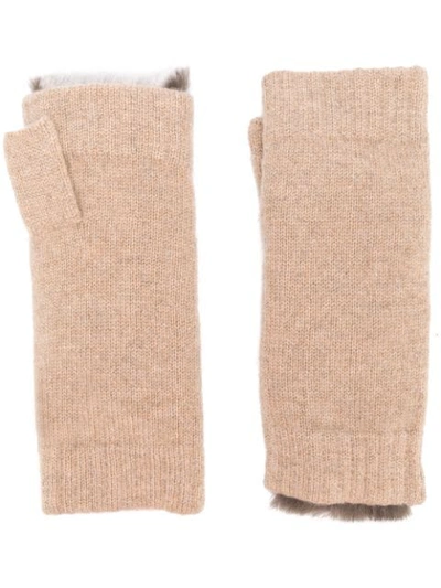 N•peal N.peal Fur-trim Fingerless Gloves - Neutrals