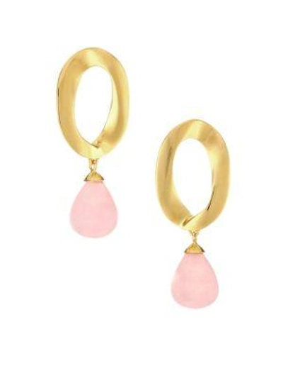 Lizzie Fortunato Pelican 18k Goldplated Rose Quartz Oval Drop Earrings