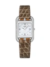 Pre-owned Hermes Heure H 26mm Diamond, Stainless Steel & Alligator Strap Watch In Brown