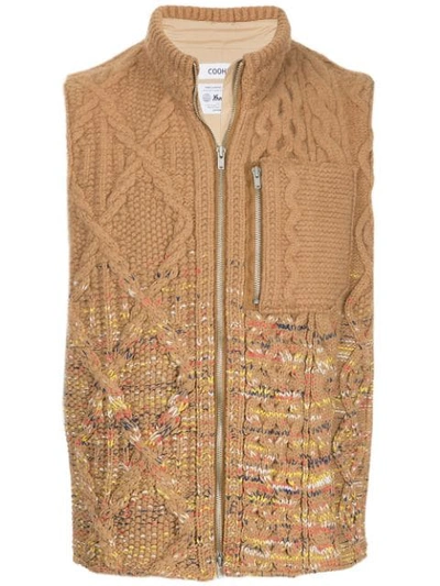 Coohem Aran Knit Zipped Vest - Brown