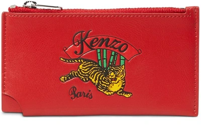 Kenzo Leather Jumping Tiger Cardholder In Medium Red