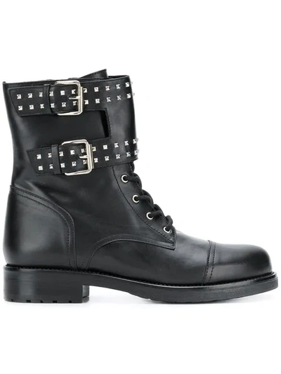 Albano Buckle Detail Ankle Boots In Black