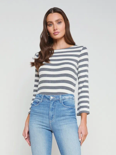 L Agence Lucille Boatneck Top In Marengo/white Stripe