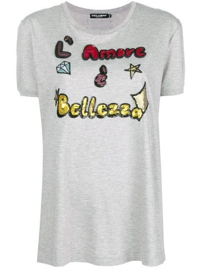 Dolce & Gabbana Sequin Slogan T-shirt In Grey