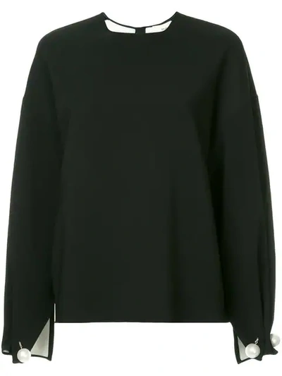 Ports 1961 Pearl Embellished Oversized Blouse In Black