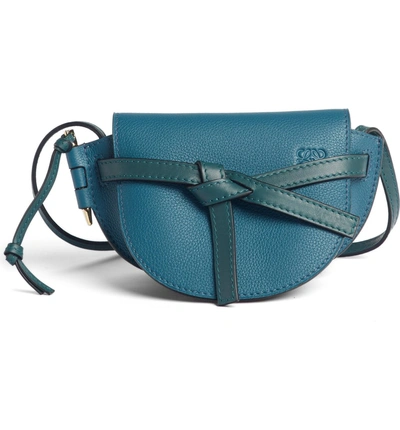 Loewe Gate Mini Grain Leather Shoulder Bag In Petroleum Blue/ Cypress