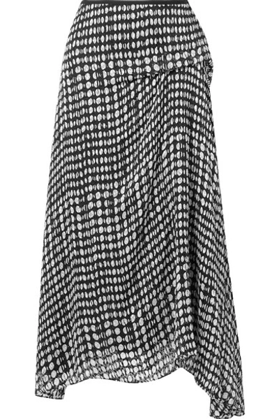 Theory Draped Polka-dot Fil Coupé Chiffon Midi Skirt In Black Multi