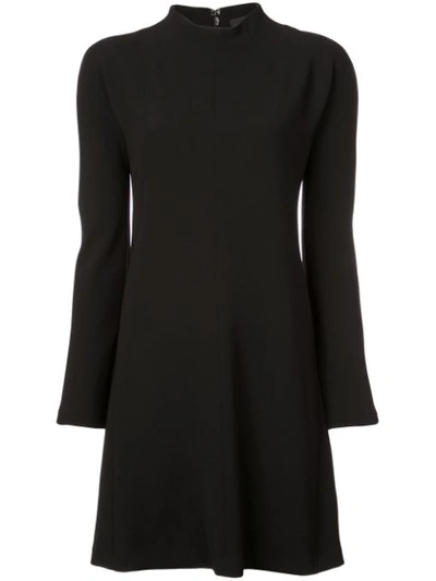 Theory Mock-neck Long-sleeve A-line Admiral Crepe Mini Dress In Black