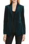 Theory Power Velvet One-button Blazer Jacket In Green Poplar