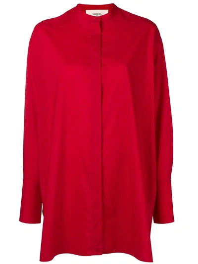 Ports 1961 Band Collar Long Shirt In Red