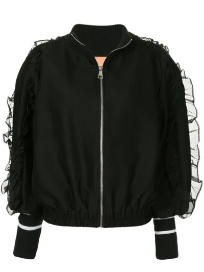 Maggie Marilyn Some Kind Of Wonderful Silk Organza-trimmed Jersey Bomber Jacket In Black