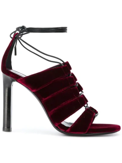 Saint Laurent Lace-up Panelled Sandals In Red