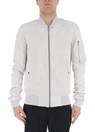 Rick Owens Leather Bomber Jacket In White